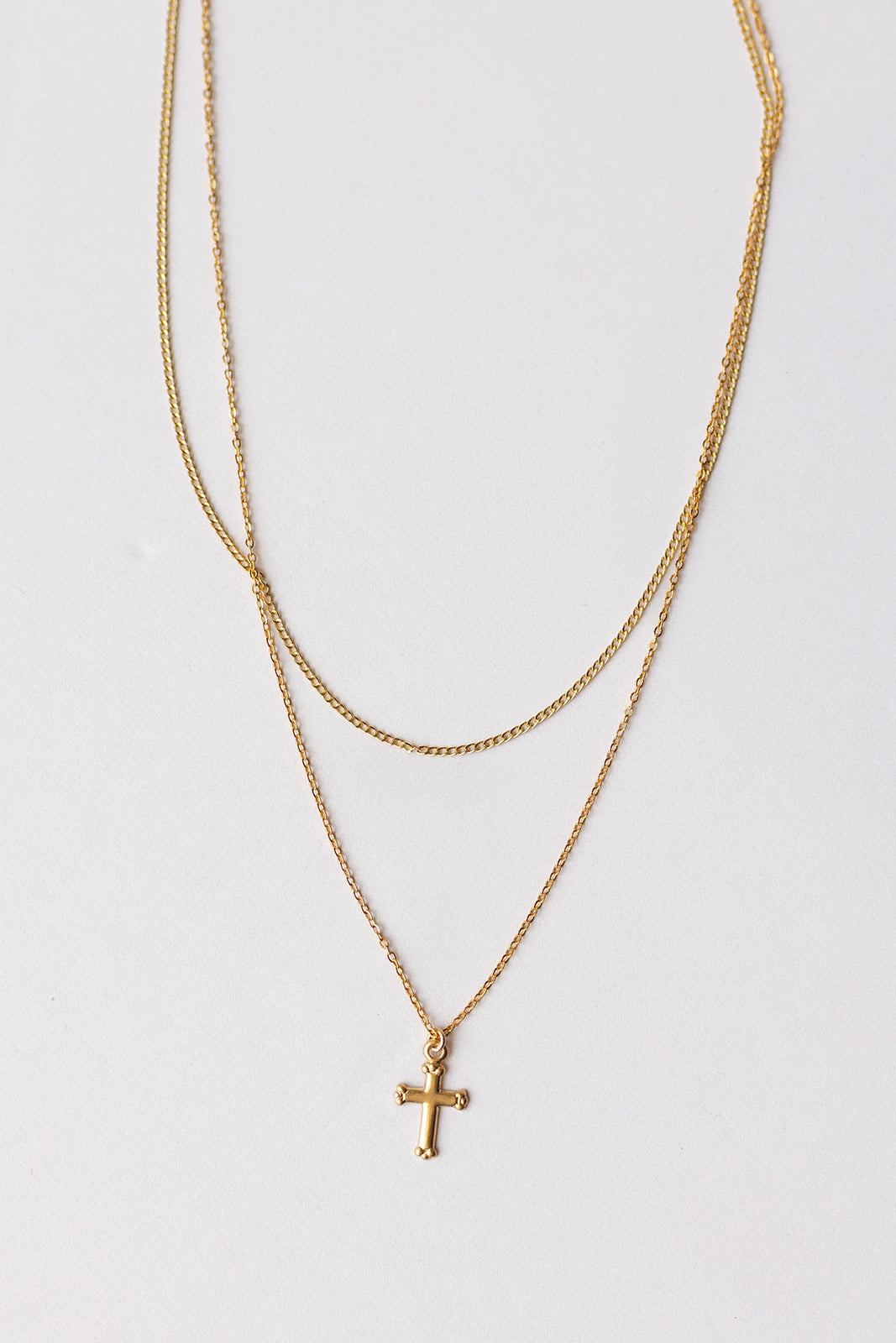 mode, double chain w cross necklace
