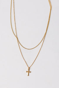 mode, double chain w cross necklace