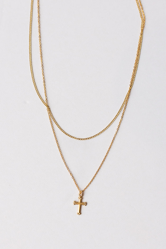mode, double chain w cross necklace
