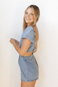 mode, dylan denim romper