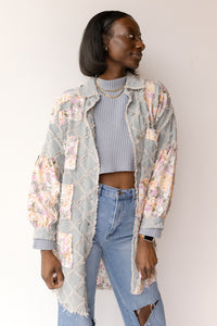 mode, kandice denim floral shacket