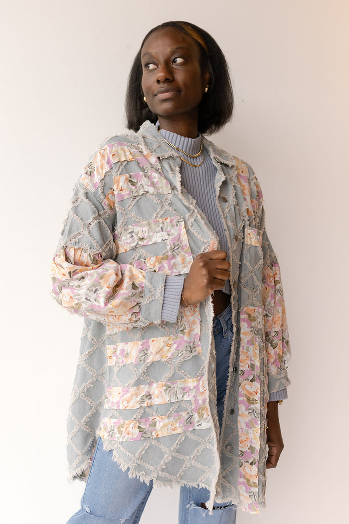 mode, kandice denim floral shacket