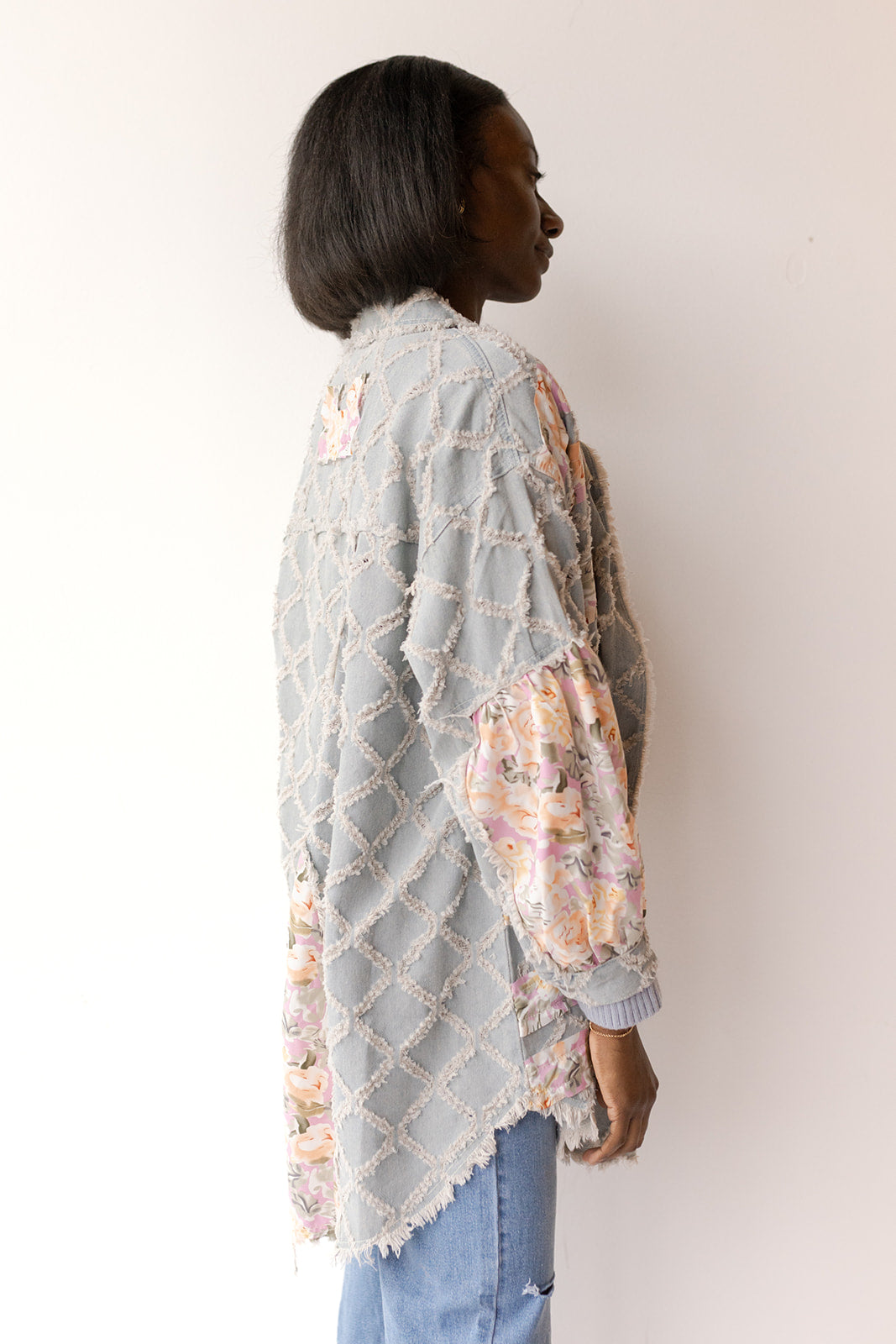 mode, kandice denim floral shacket