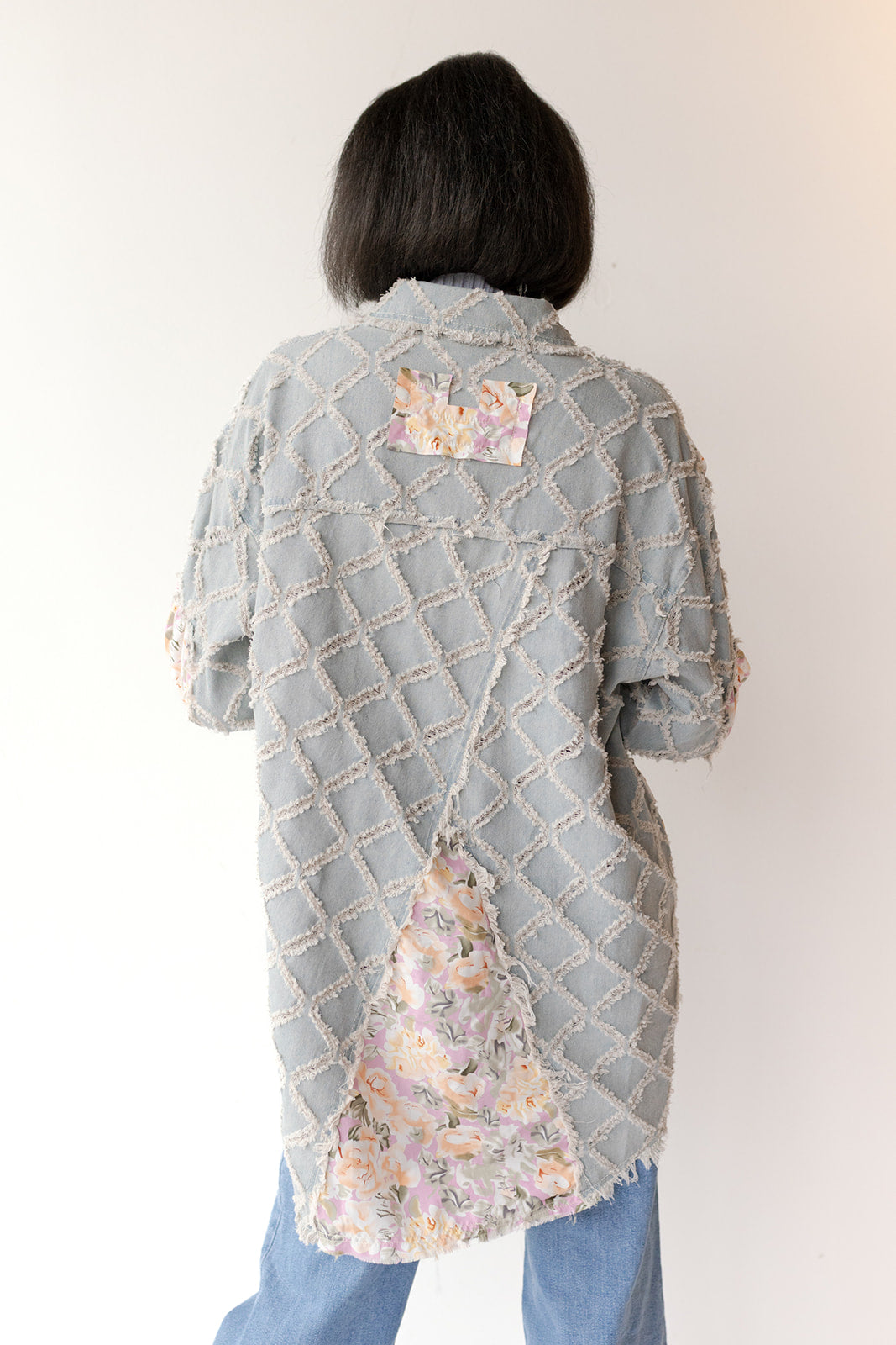 mode, kandice denim floral shacket