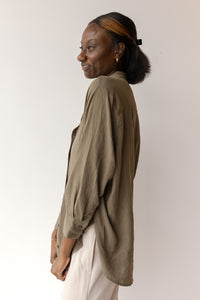 mode, see through button down shirt