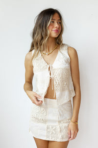 carmine crochet mini skirt