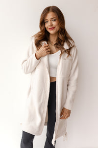 mode, longline sherpa jacket