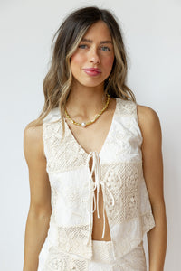 carmine crochet tie vest
