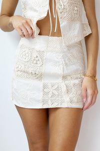 carmine crochet mini skirt