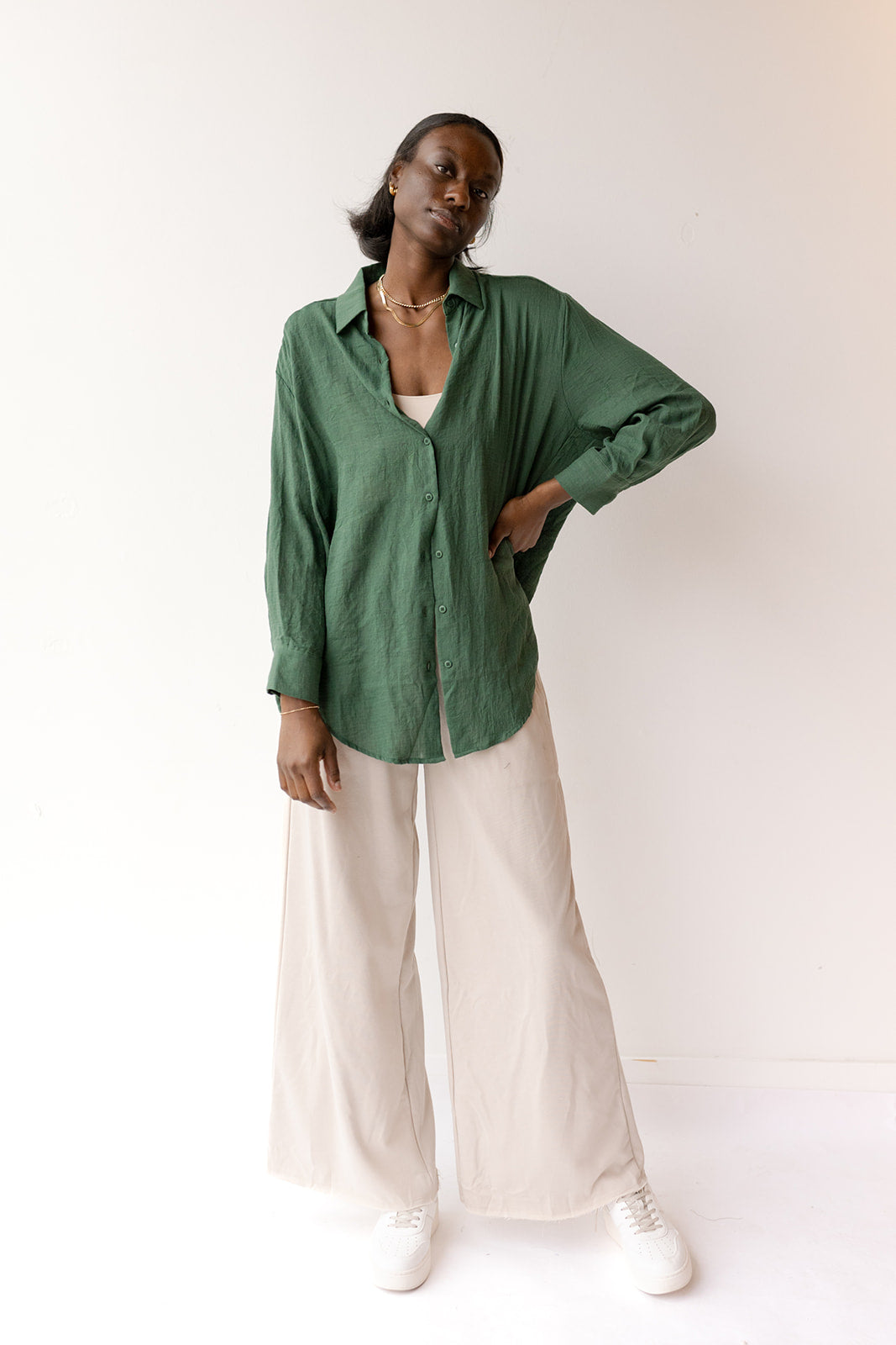 mode, see through button down shirt