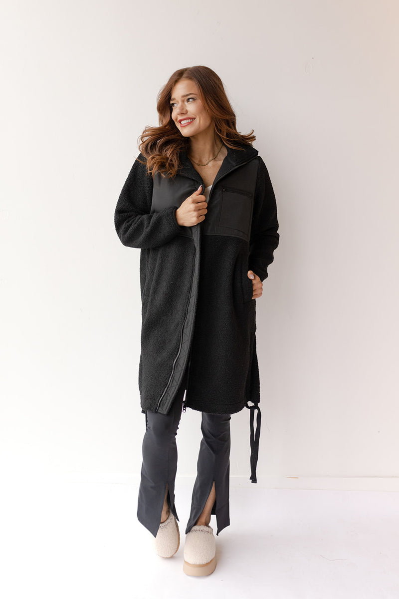 mode, longline sherpa jacket