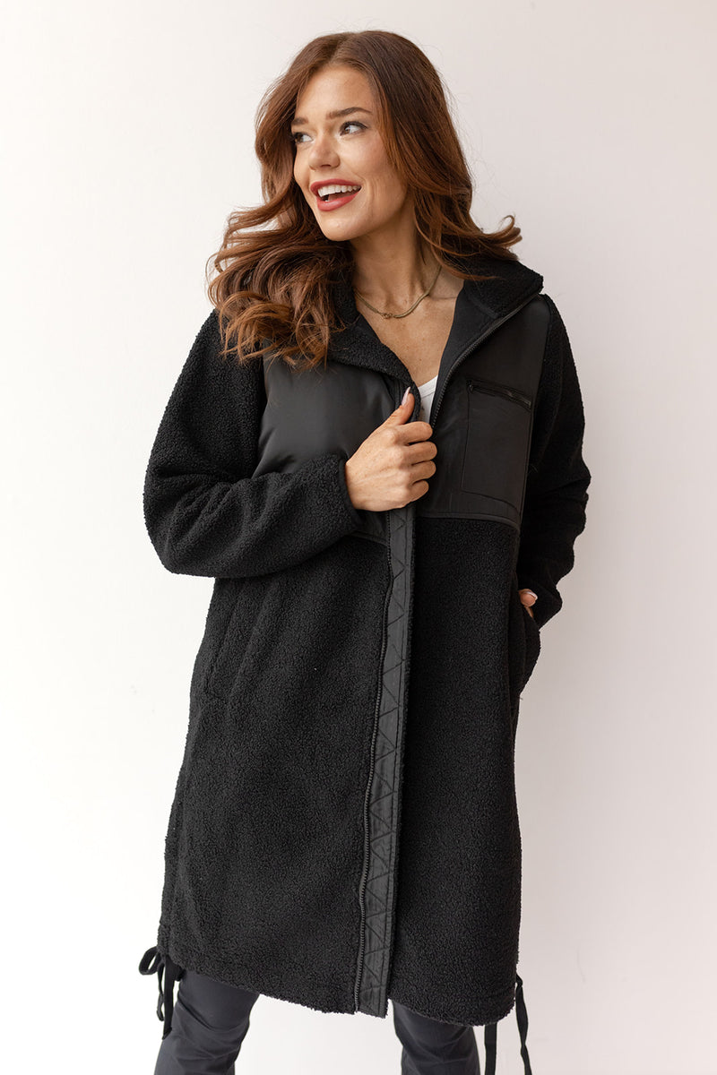 mode, longline sherpa jacket