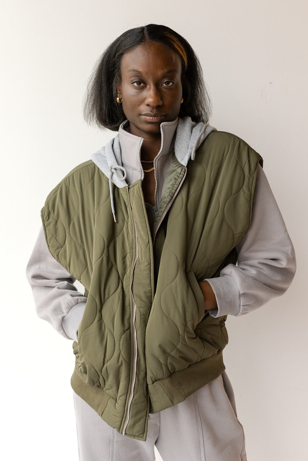 mode, halle quilted hoodie zipper vest