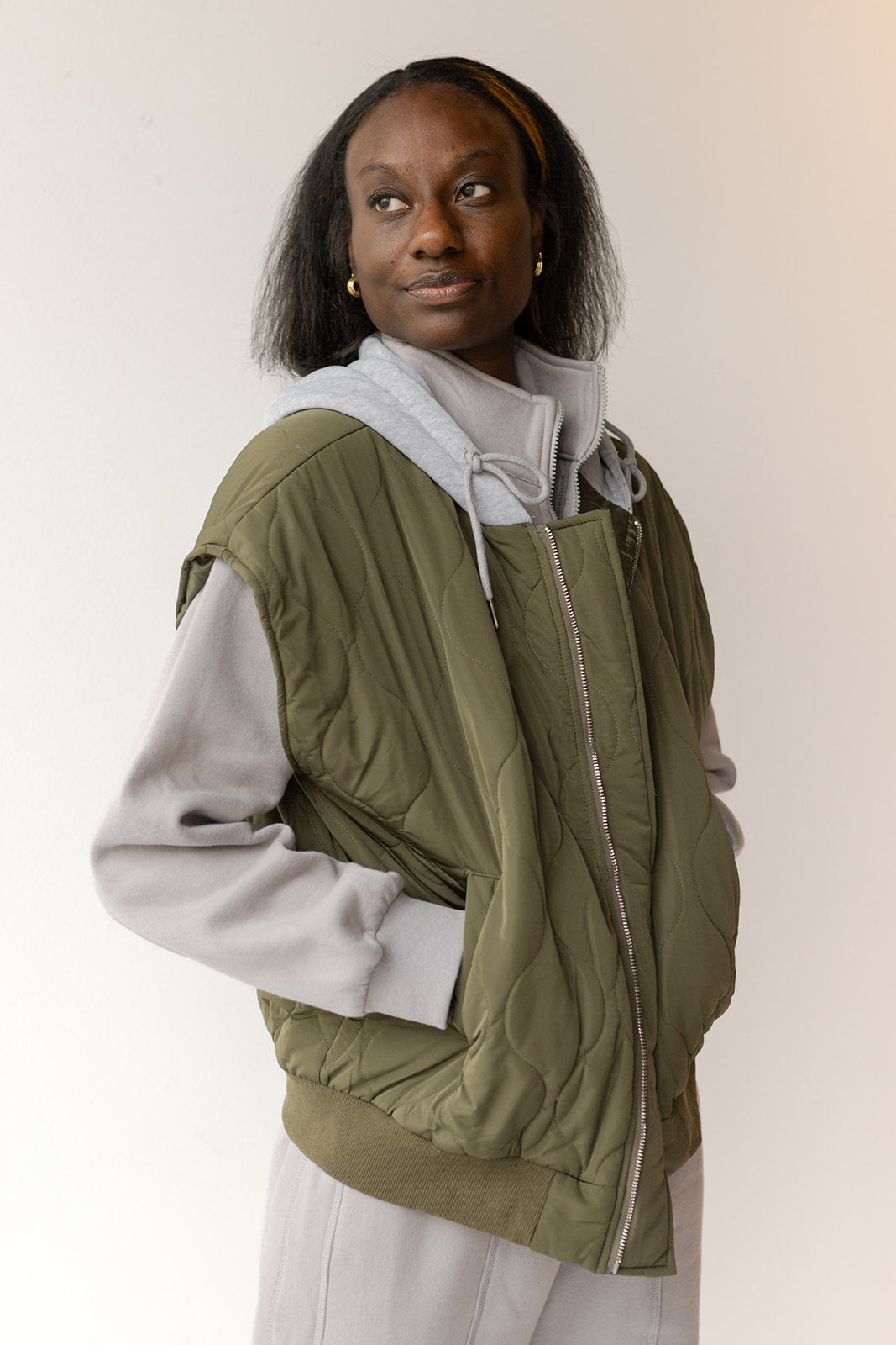 mode, halle quilted hoodie zipper vest