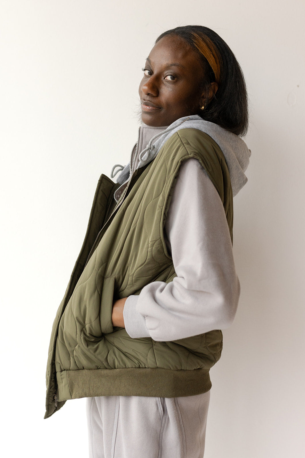 mode, halle quilted hoodie zipper vest