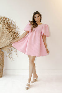 mode, bubble gum mini dress
