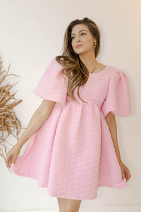 mode, bubble gum mini dress