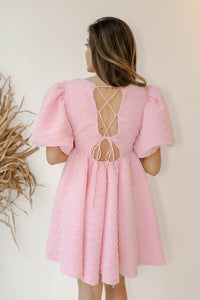 mode, bubble gum mini dress