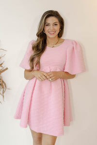 mode, bubble gum mini dress