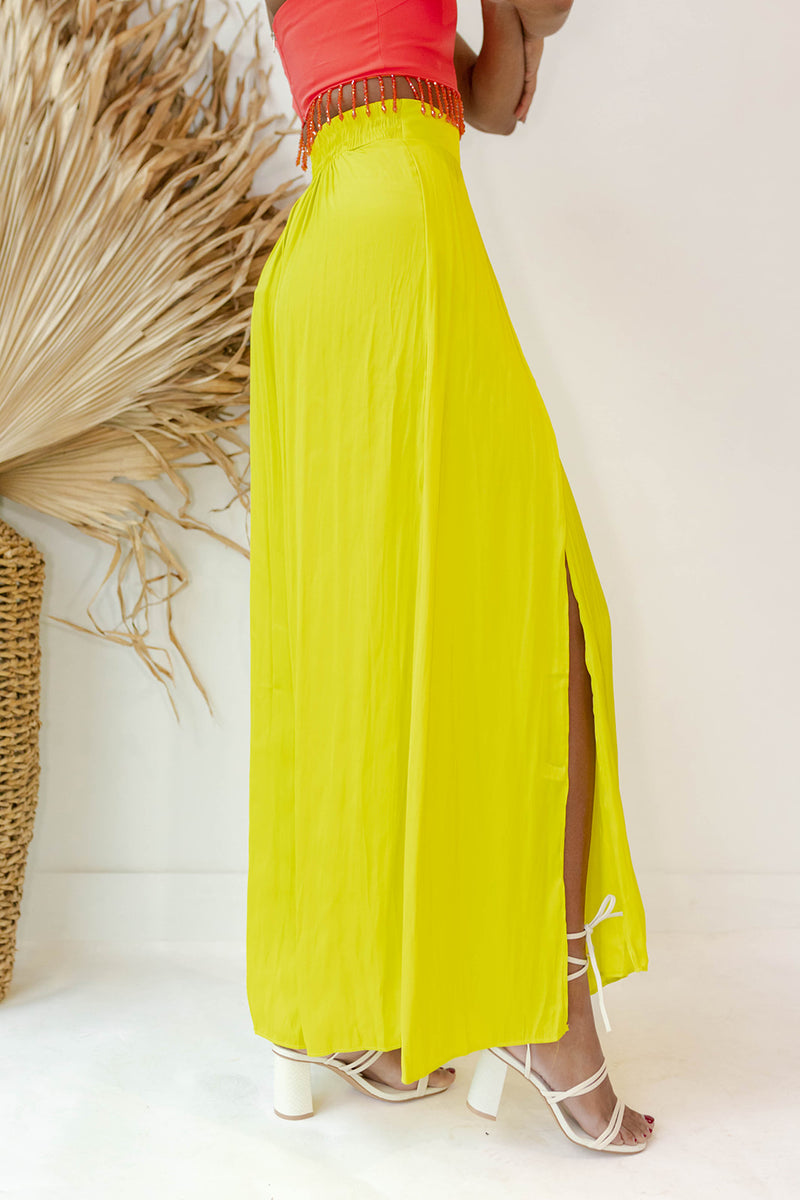 mode, limeade satin pants