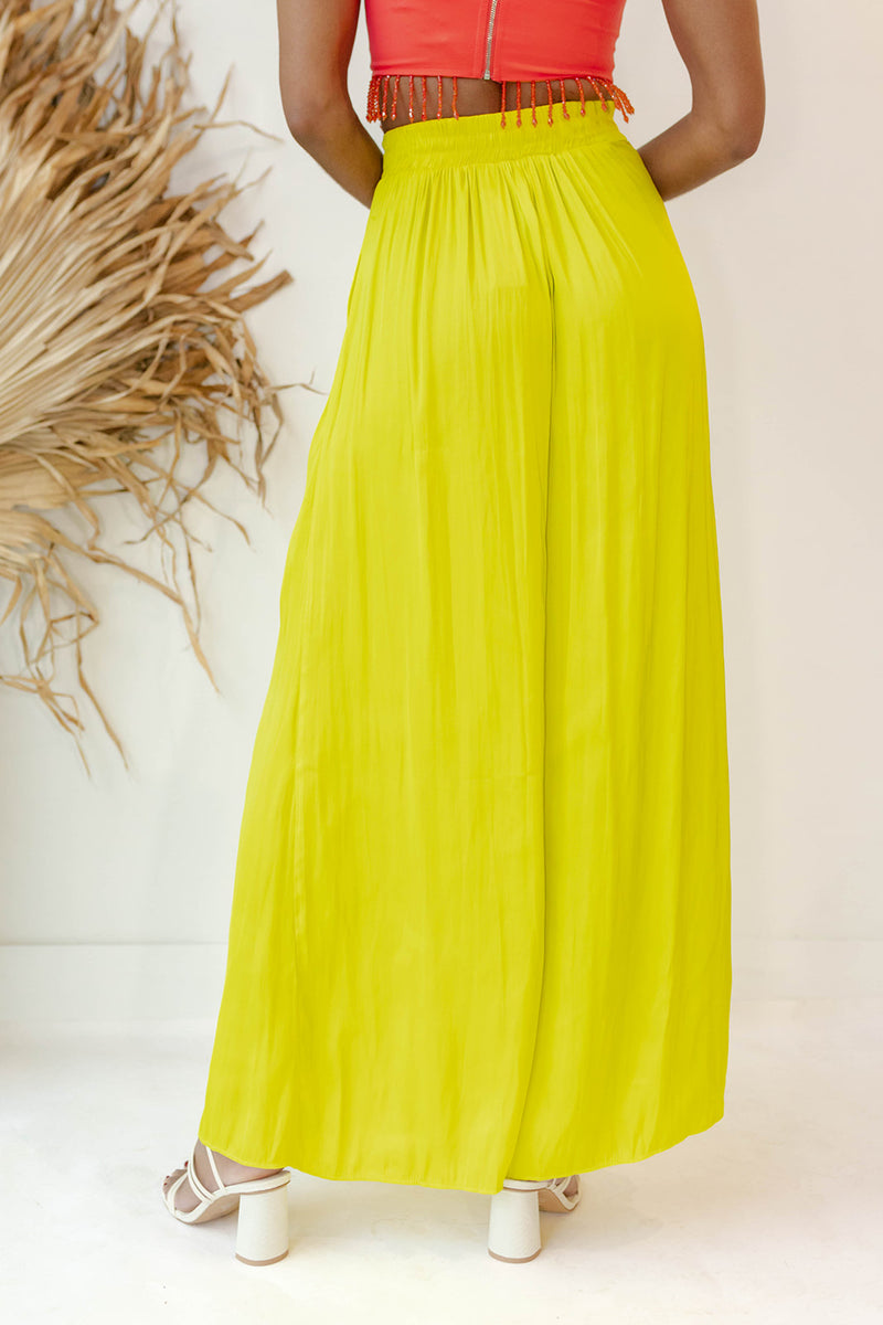 mode, limeade satin pants