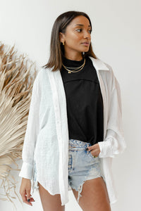 mode, see through button down shirt