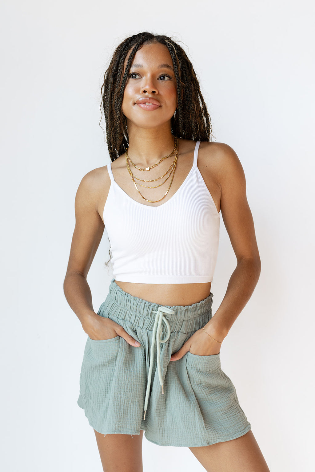 mode, gauze pocket shorts