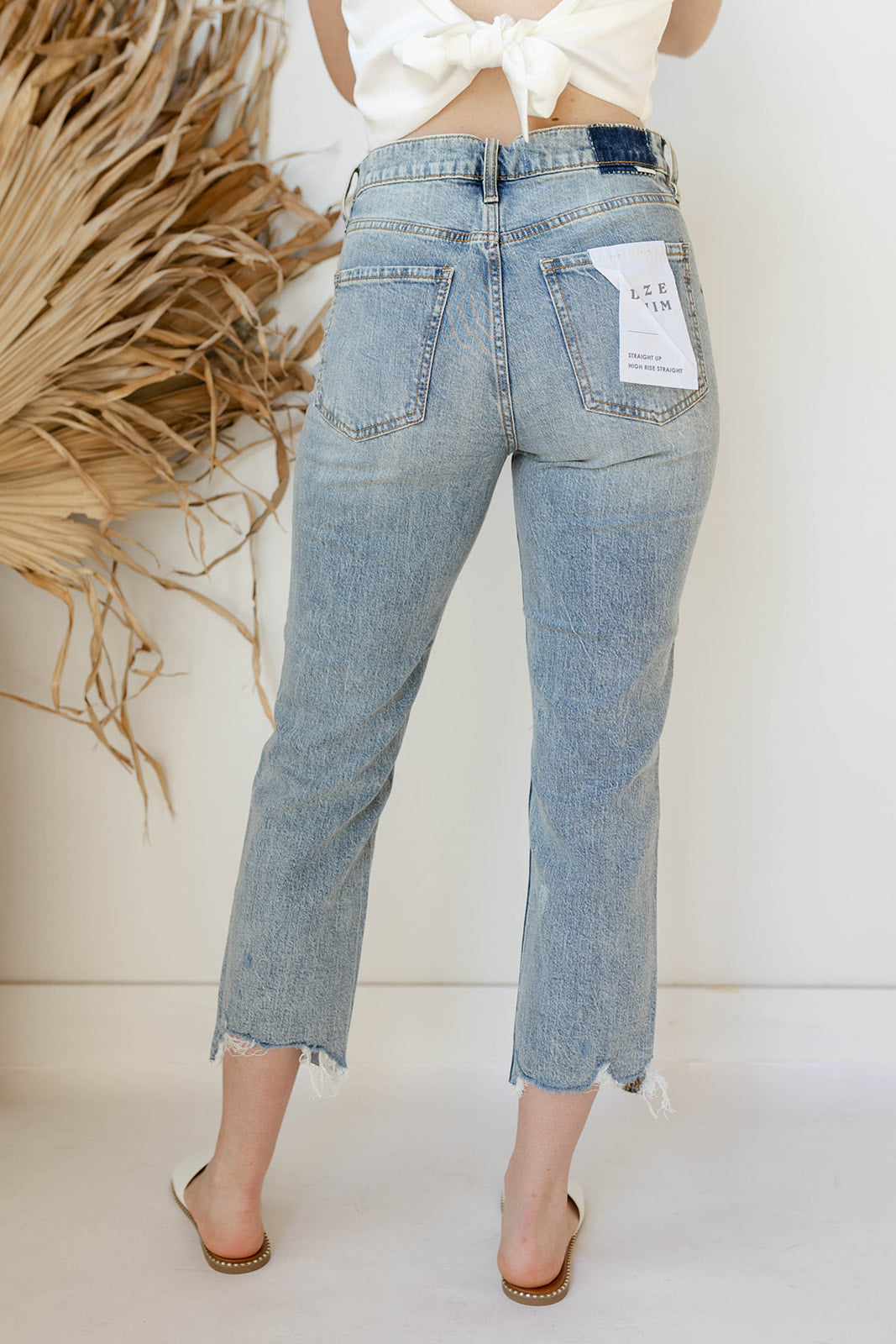 mode, straight up high rise jean