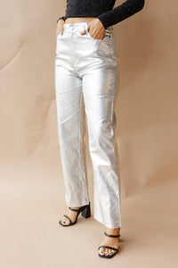 mode, metalic denim pants