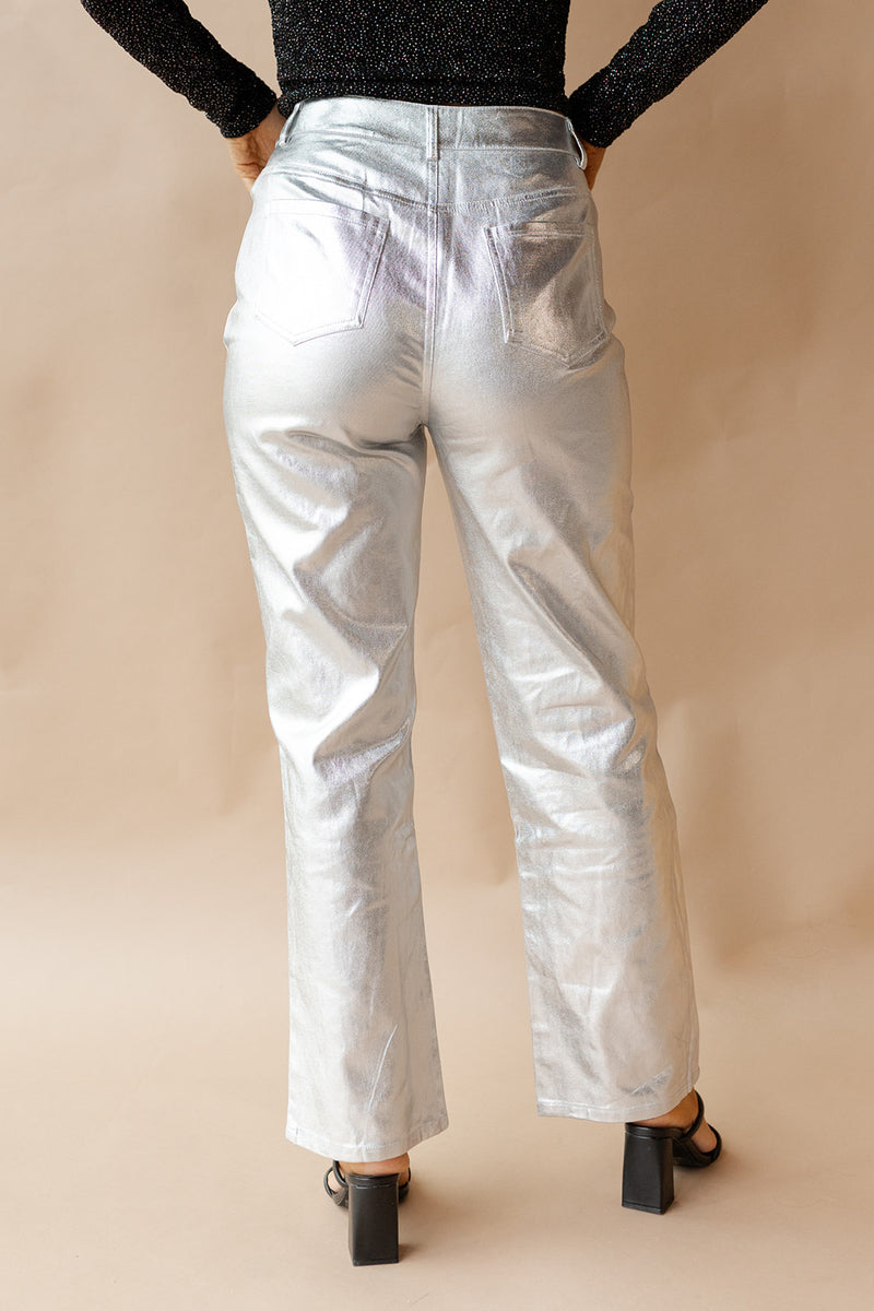 mode, metalic denim pants