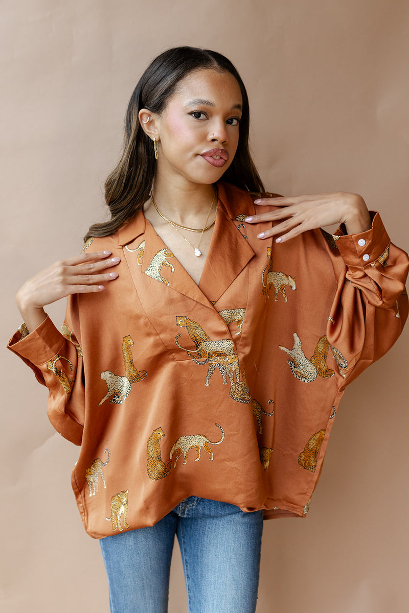 mode, sassy satin cheetah top