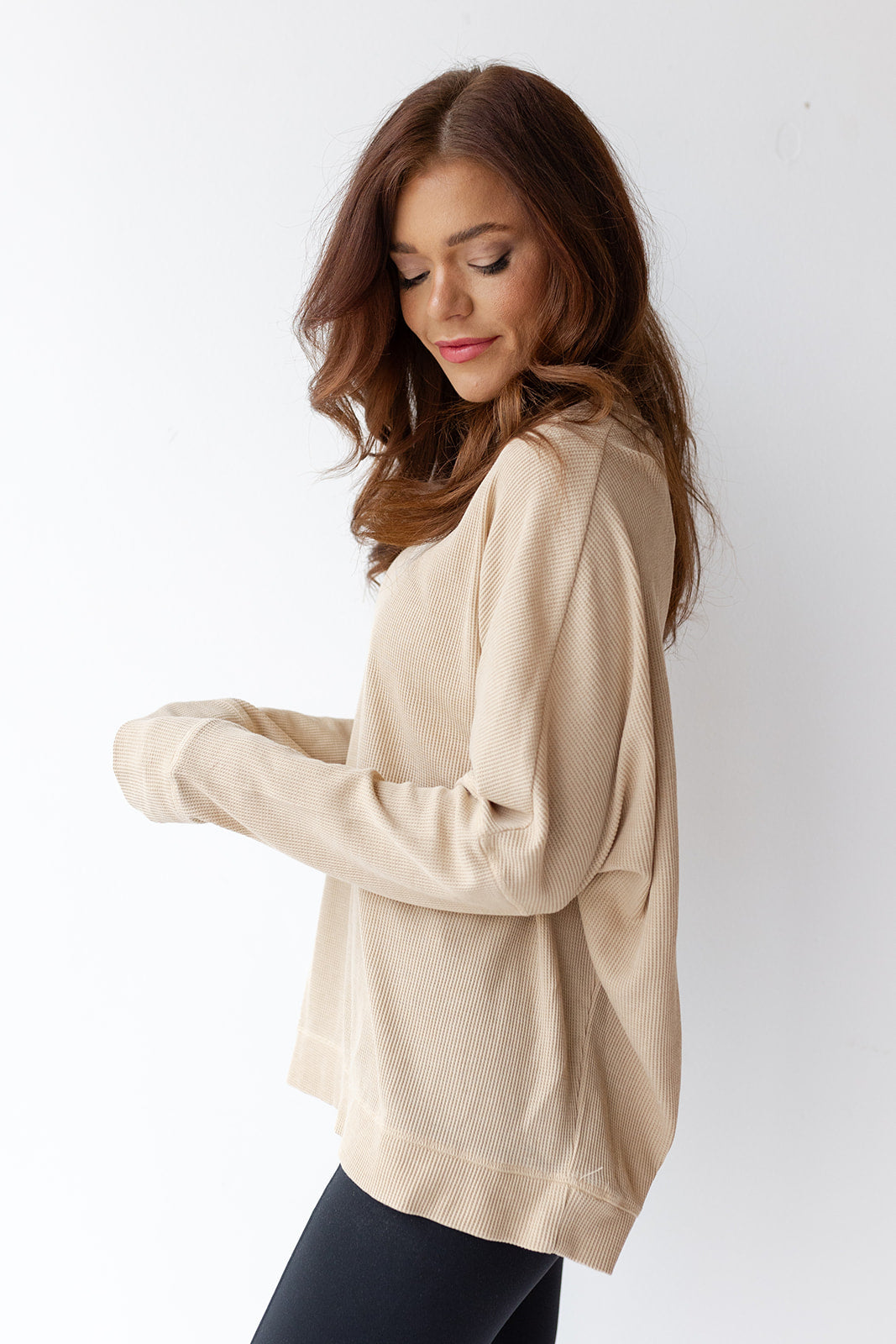 mode, waffle ribbed pullover