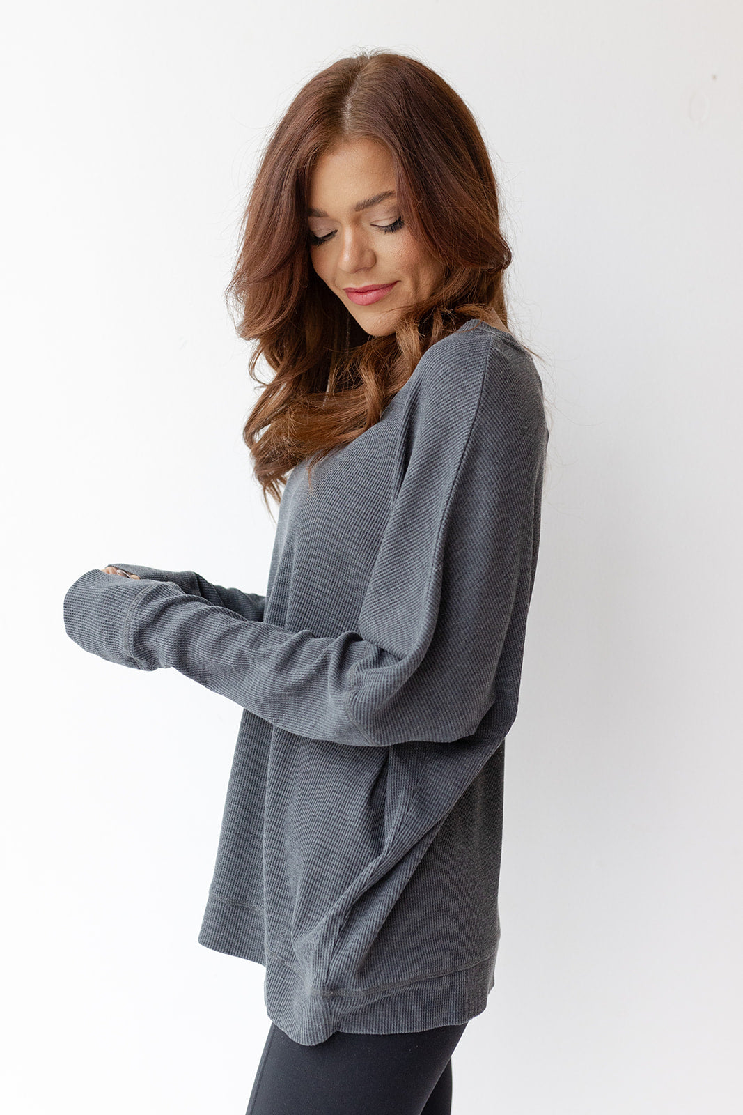 mode, waffle ribbed pullover