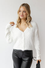 mode, julie fuzzy cardigan