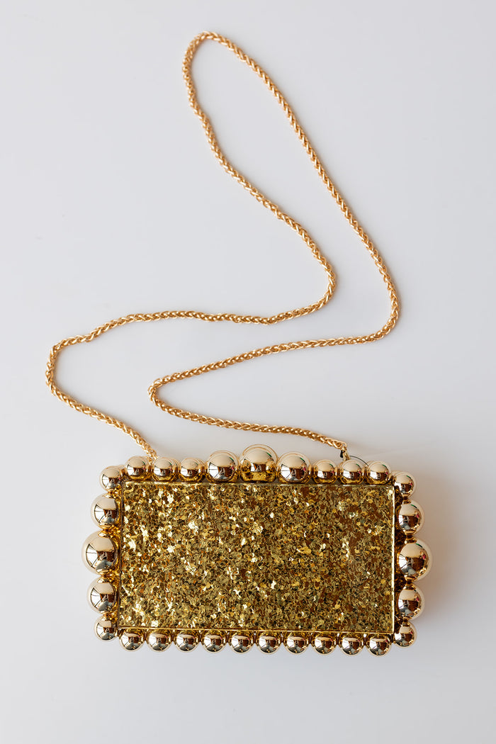 mode, laura glitter clutch, gold