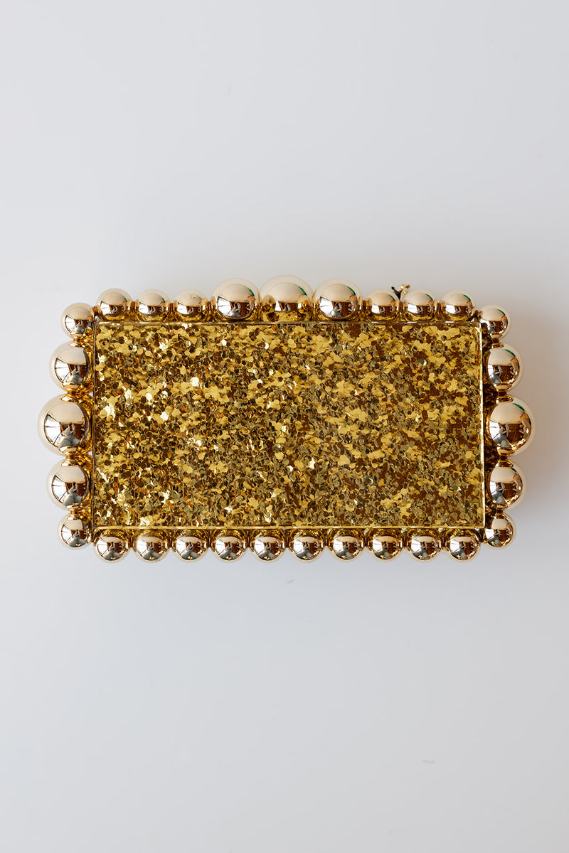 mode, laura glitter clutch, gold