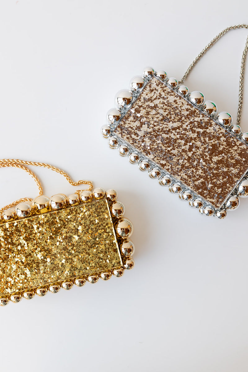 laura glitter clutch, gold