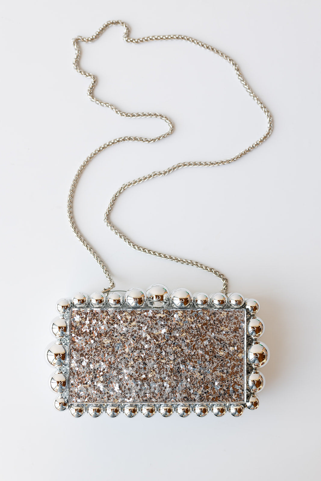 mode, laura glitter clutch, silver