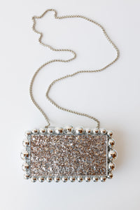 mode, laura glitter clutch, silver