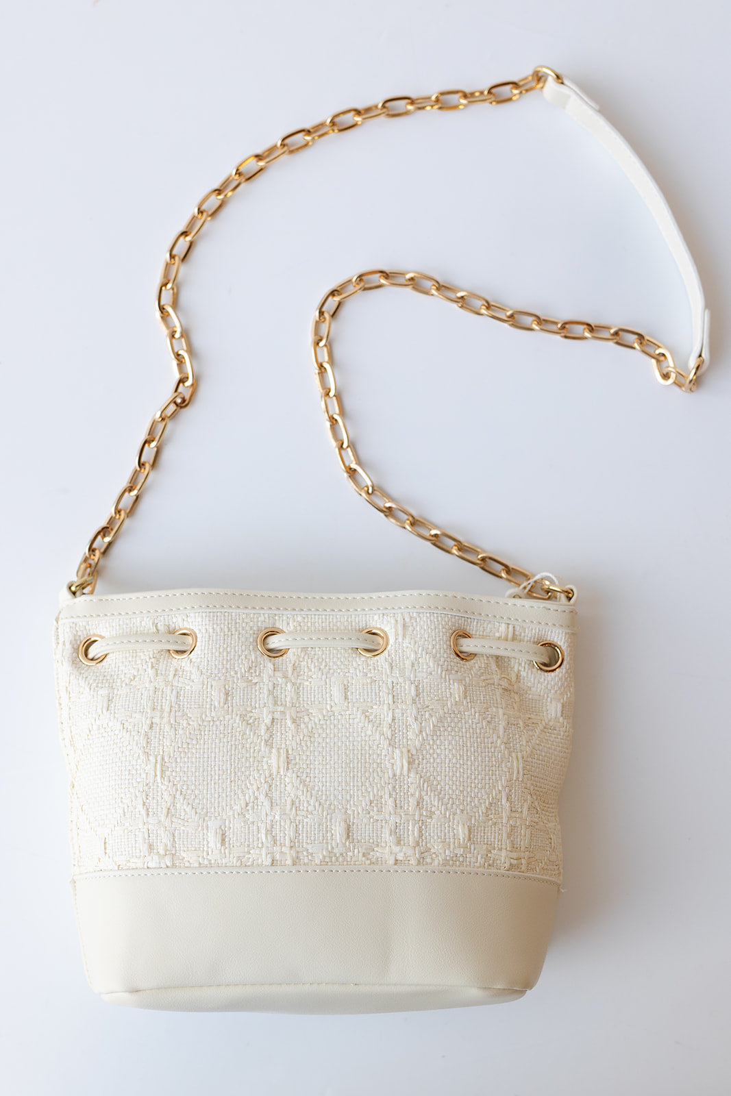 mode, adrienne bucket bag, white