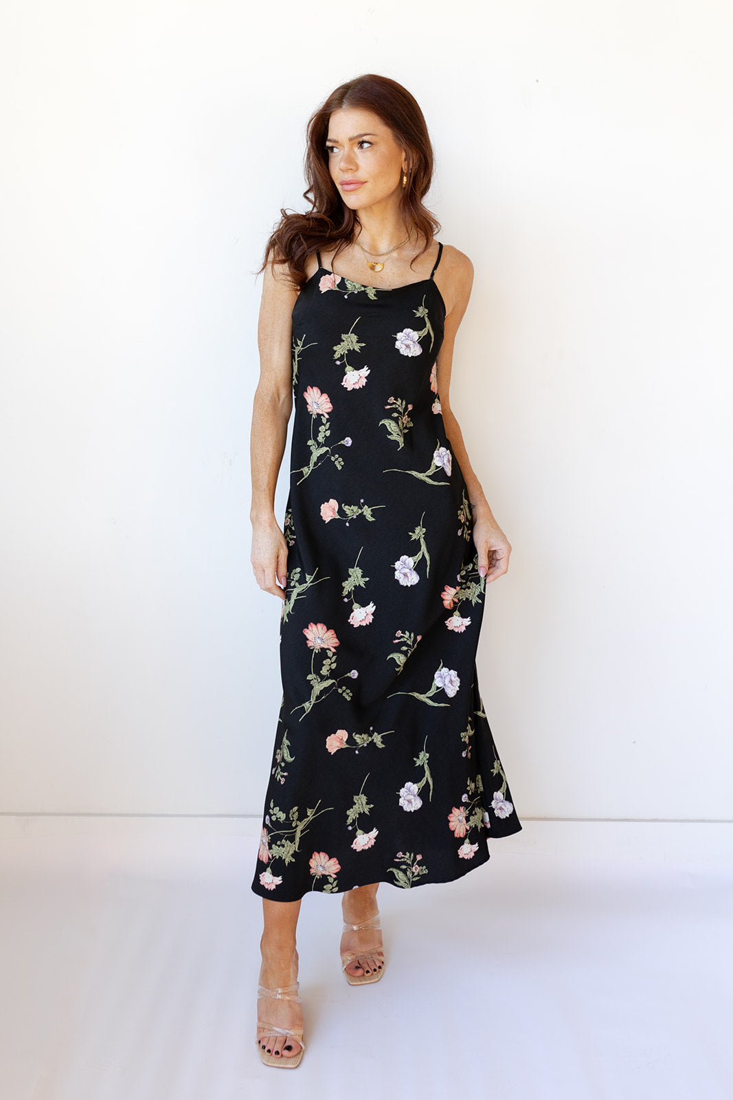 mode, beautiful girl floral maxi dress