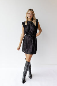 mode, sequin power shoulder dress