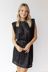 mode, sequin power shoulder dress