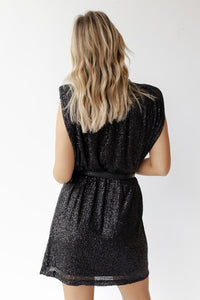 mode, sequin power shoulder dress