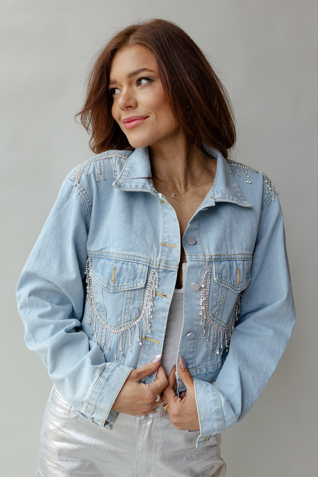 mode, rhinestone denim jacket