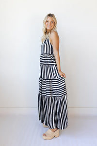 mode, paris stripe tiered maxi dress