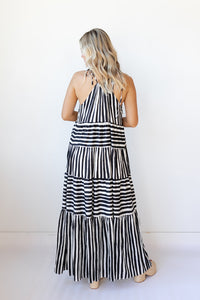 mode, paris stripe tiered maxi dress