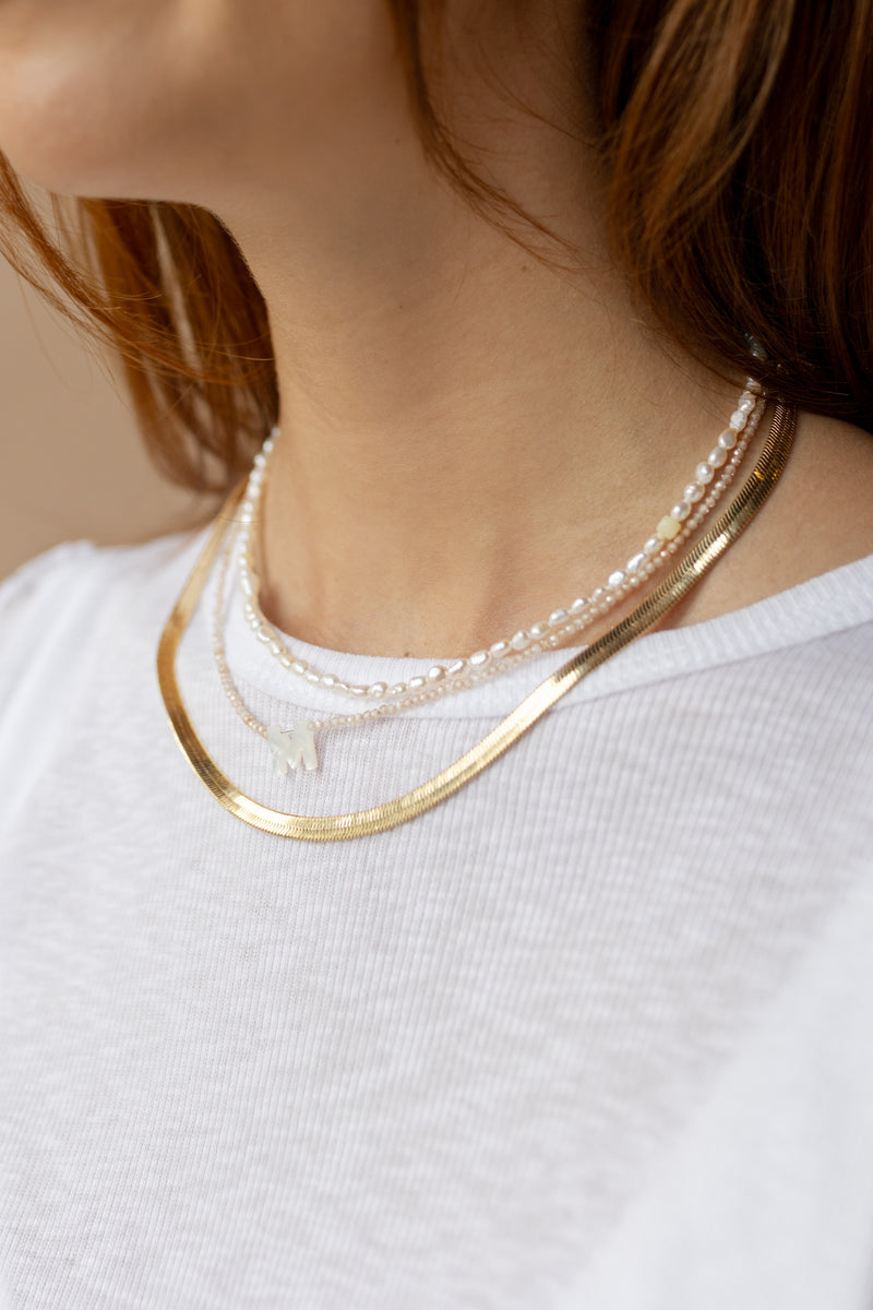 mode, shell initial necklace