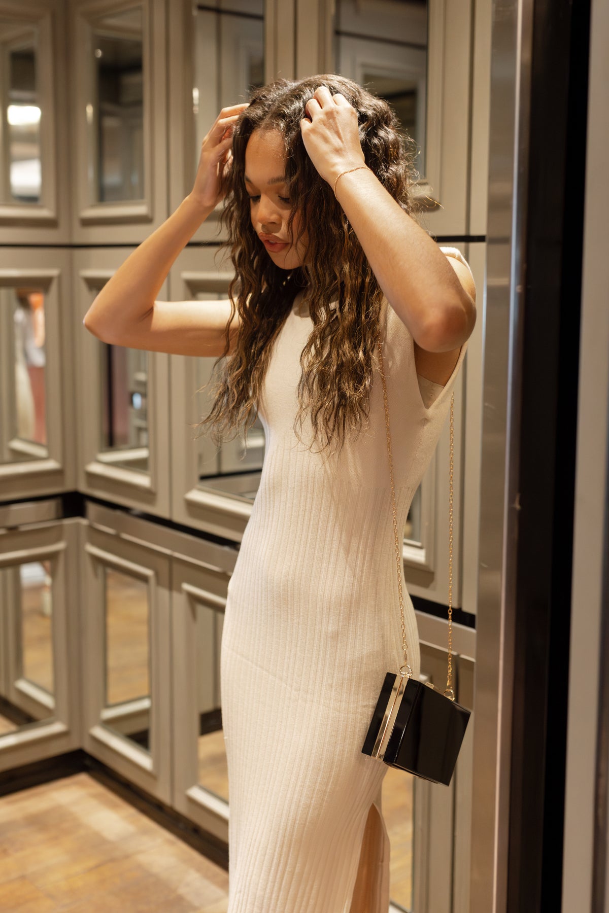 mode, malani ribbed slit dress