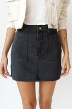 mode, cargo denim mini skirt